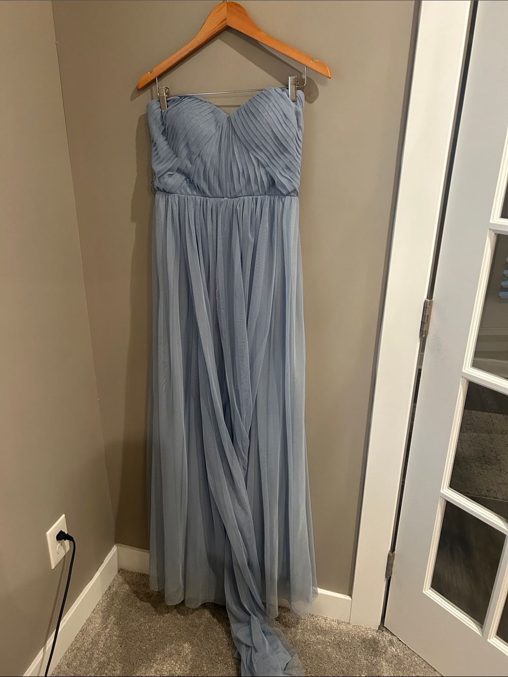 Birdy Grey Strapless Pleated Tulle Gown in Light Blue